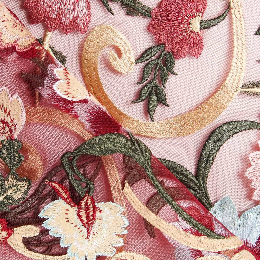 Tulle Brodé Floral Bordeaux - Ribes y Casals