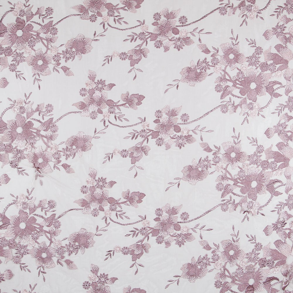 Tulle Brodé De Fleurs Malva - Ribes y Casals
