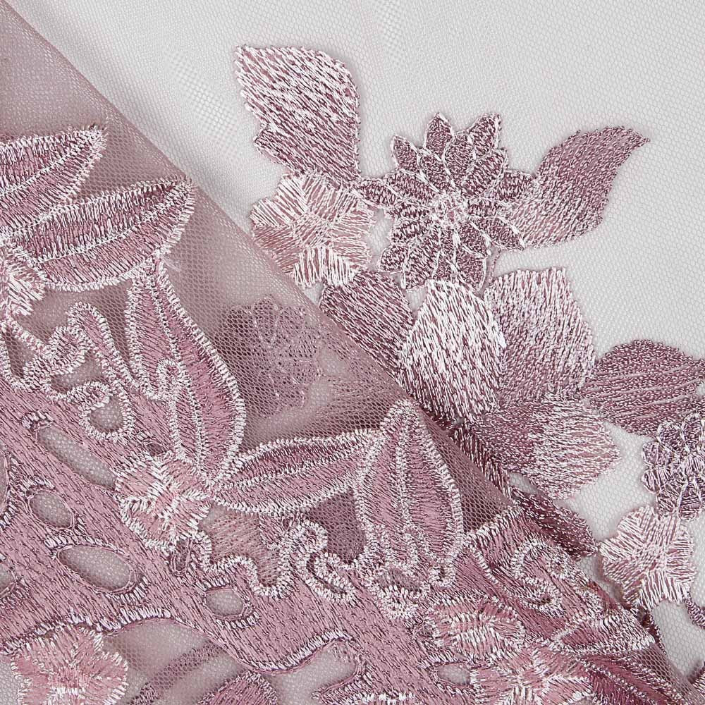 Tulle Brodé De Fleurs Malva - Ribes y Casals