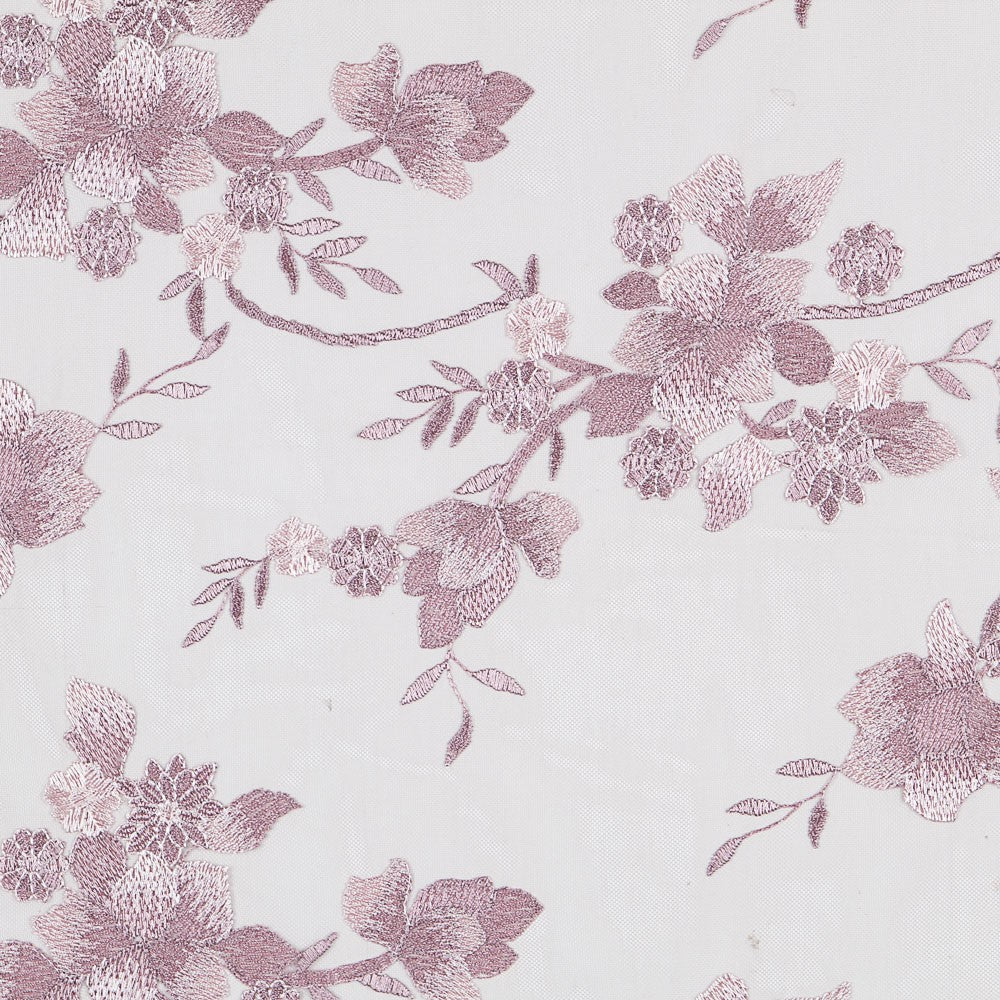 Tulle Brodé De Fleurs Malva - Ribes y Casals