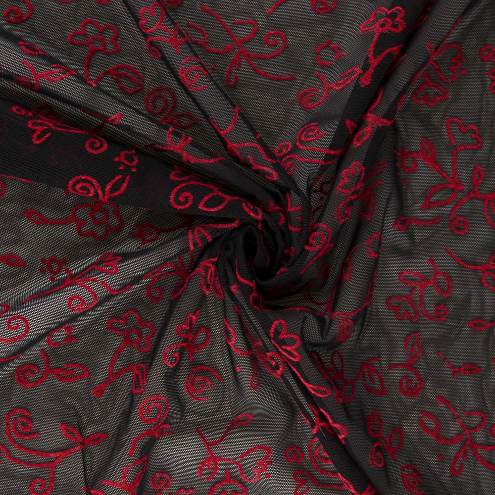 Tulle Élastique Fleurs Rouges - Ribes y Casals