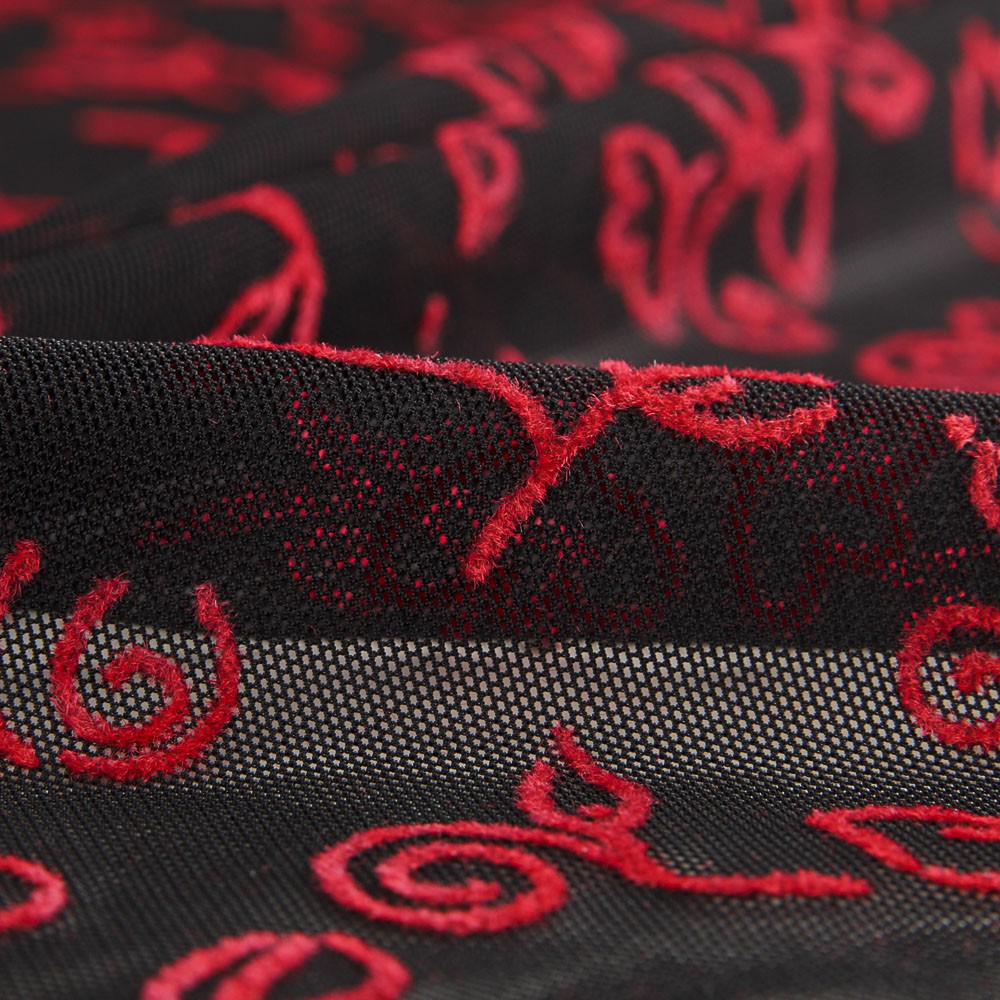 Tulle Élastique Fleurs Rouges - Ribes y Casals