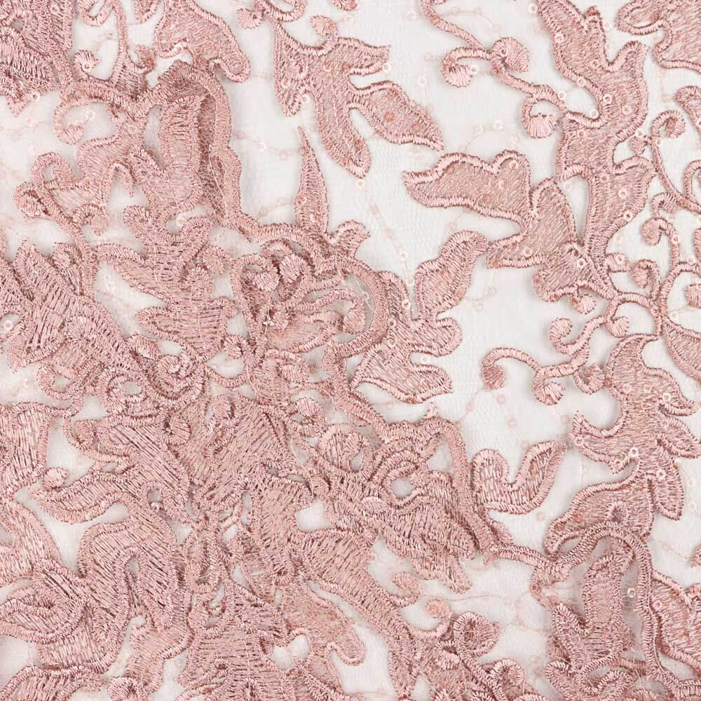 Tulle Brodé Fleurs Rose Chair - Ribes y Casals