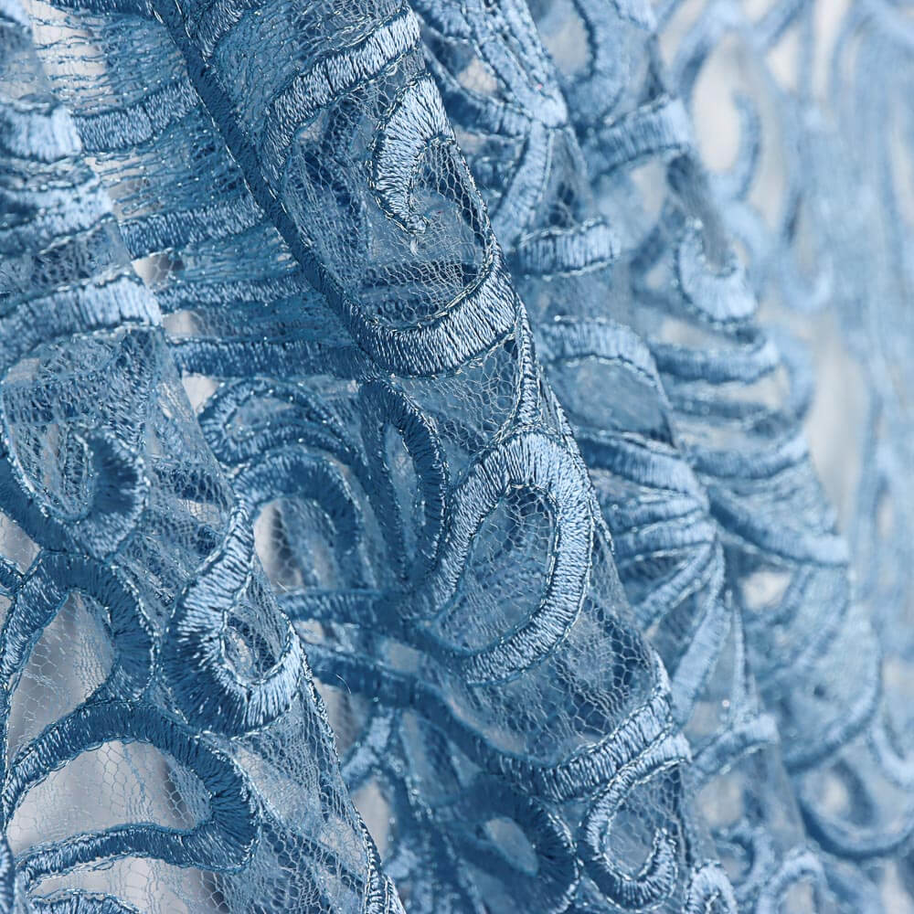 Tulle Broderie Géométrique Bleu Denim - Ribes y Casals