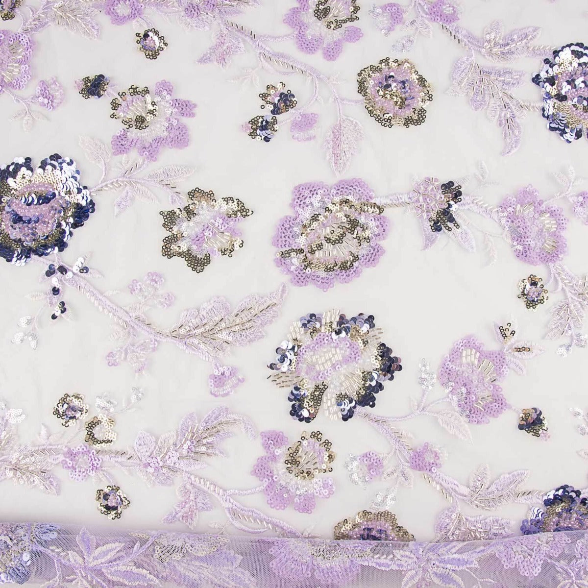 Tulle brodé de paillettes mauve romantique - Ribes y Casals