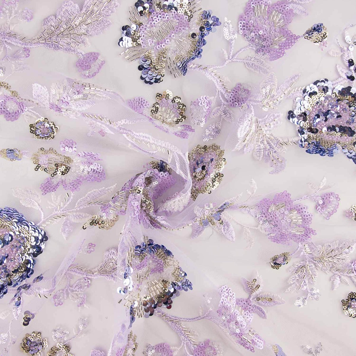 Tulle brodé de paillettes mauve romantique - Ribes y Casals