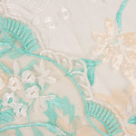 Tulle Brodé Paillettes Feuilles Vert Aqua - Ribes y Casals