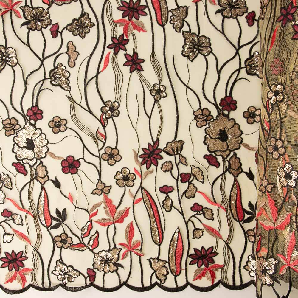 Tulle Paillettes Fleur Beige - Ribes y Casals