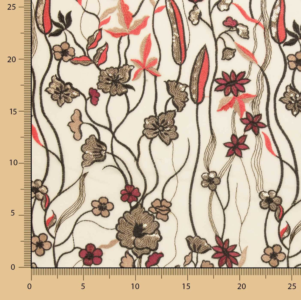 Tulle Paillettes Fleur Beige - Ribes y Casals