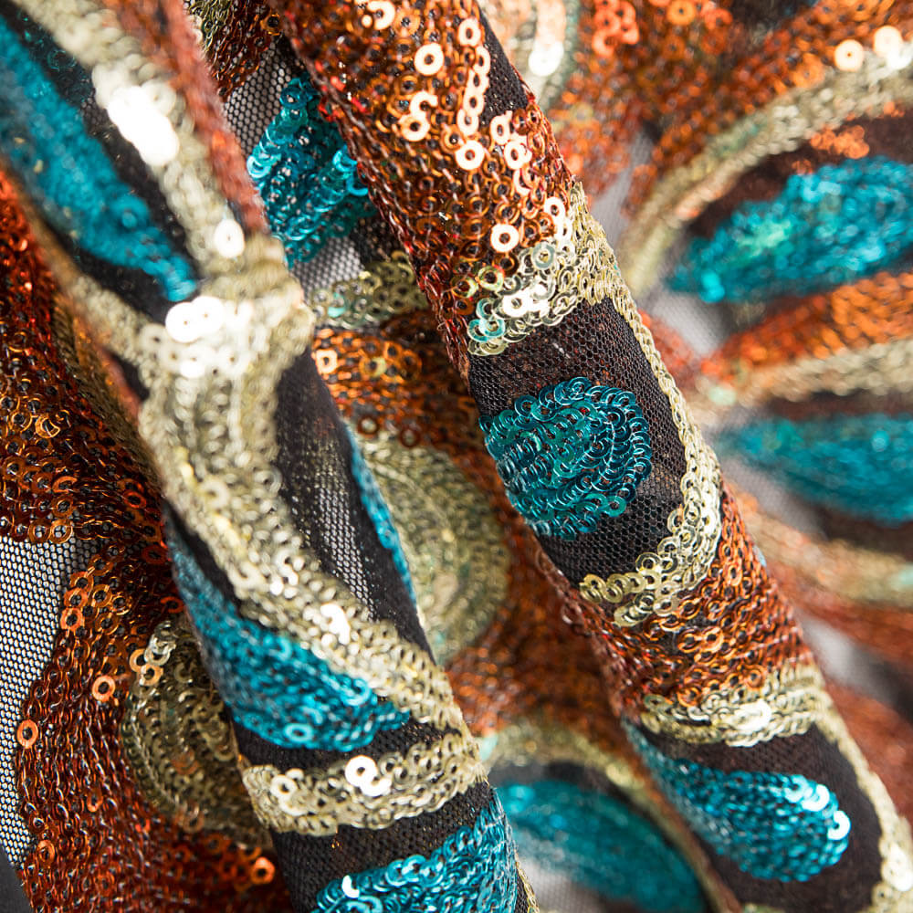 Tulle Fantaisie Paillettes Orange Royal - Ribes y Casals