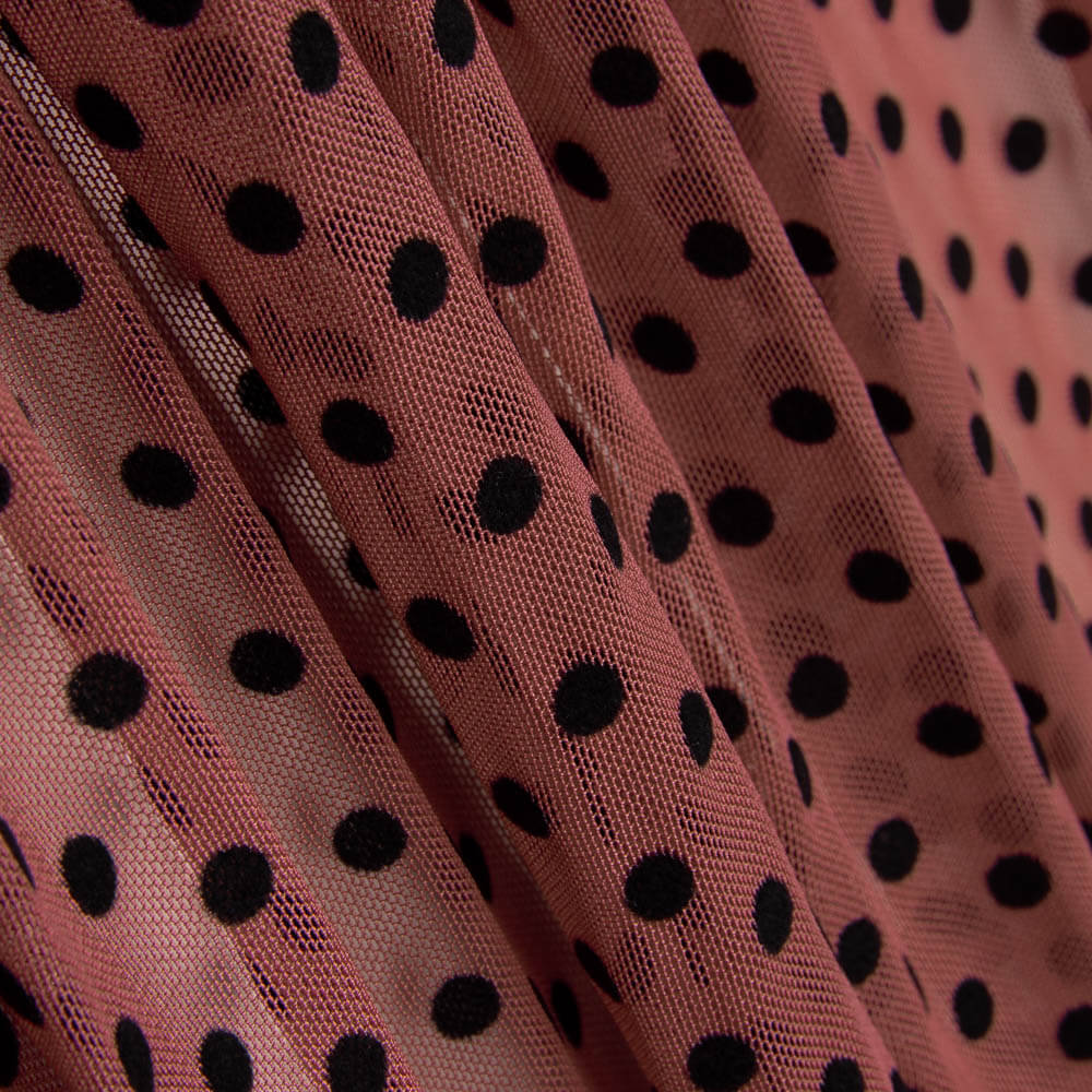 Tulle Lycra Flocage Rose Rhubarbe - Ribes y Casals