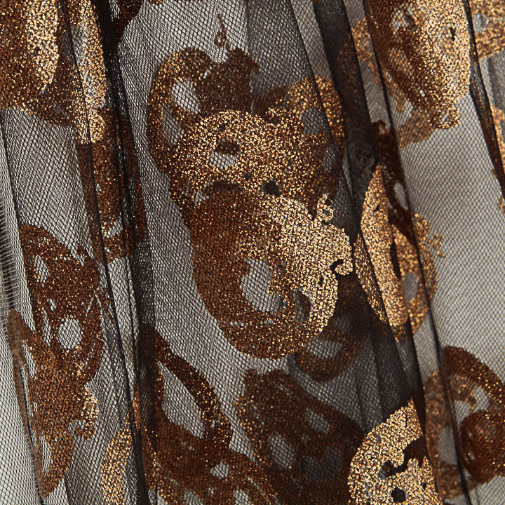 Tulle noir à motifs de citrouilles en Lurex cuivré pour Halloween - Ribes y Casals