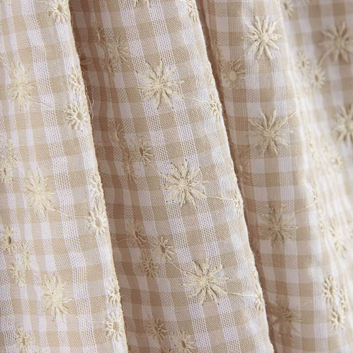 Seersucker brodé suisse Vichy beige - Ribes y Casals