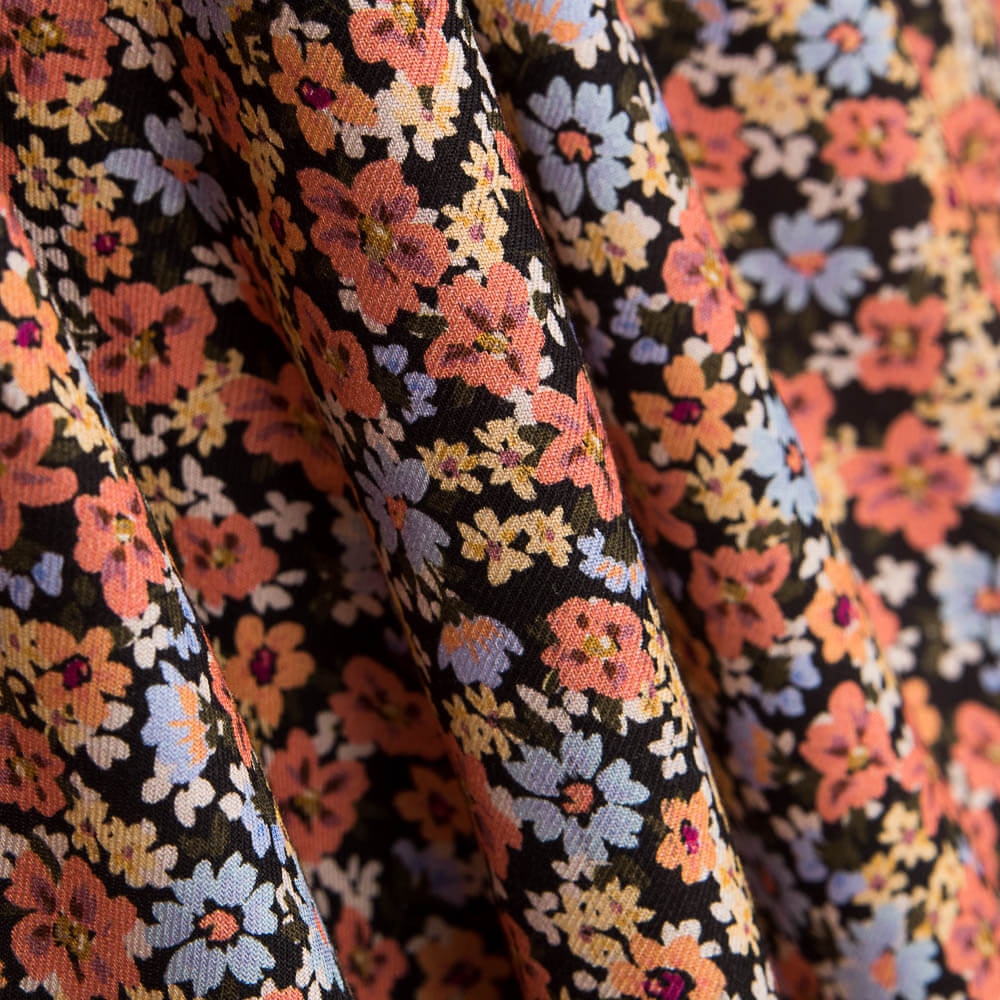 Viscose Fleurs Viyella Noir - Ribes y Casals