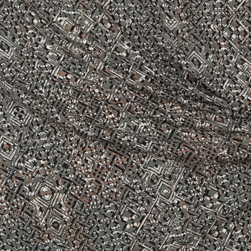 Viscose Imprimée Abstrait Kaki - Ribes y Casals