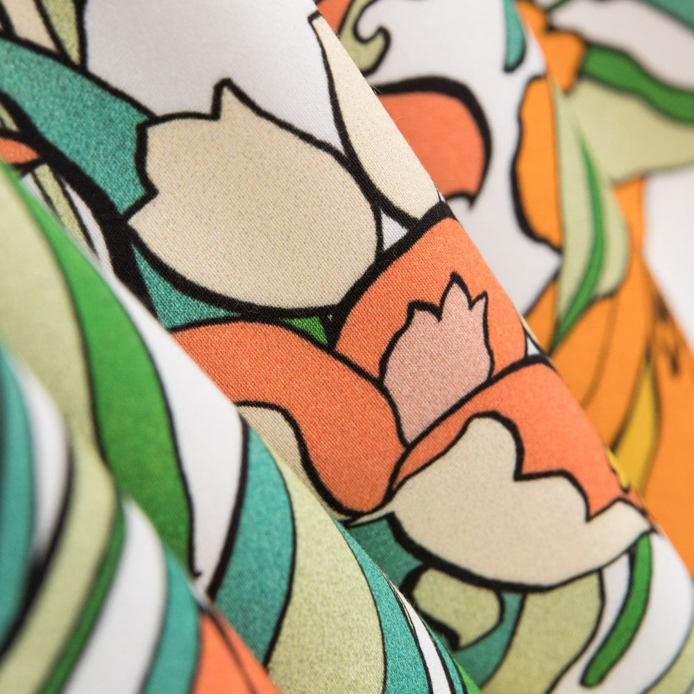 Viscose Imprimé Fleur Orange Blanc - Ribes y Casals