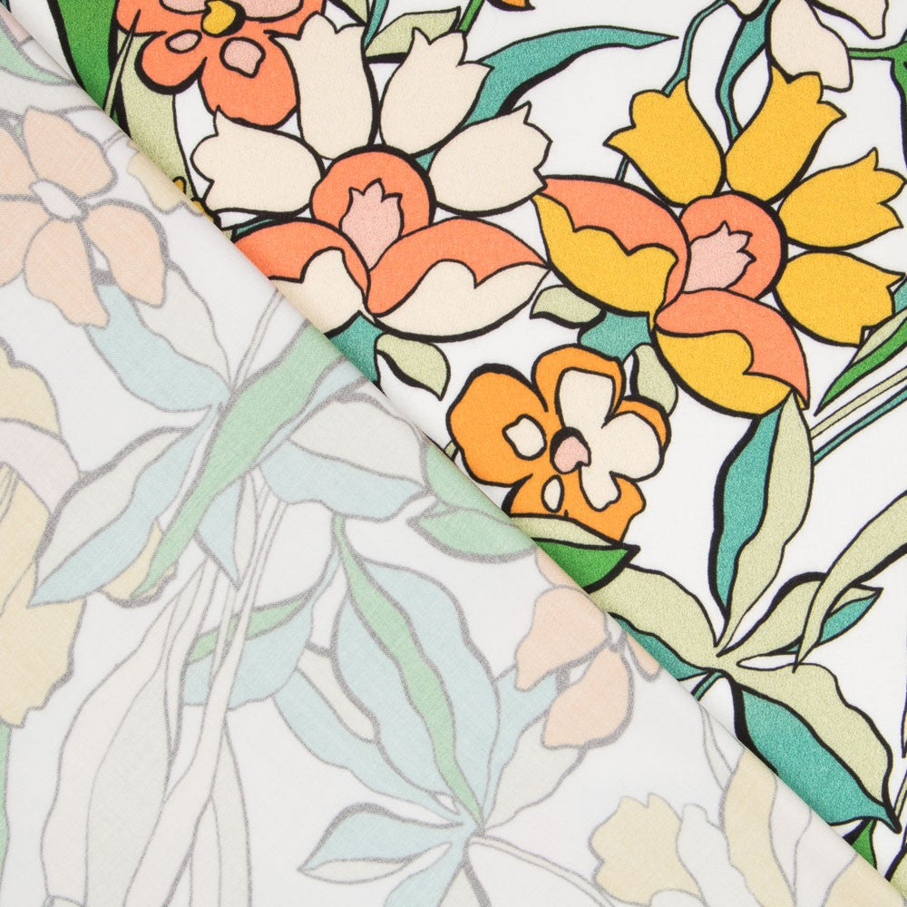 Viscose Imprimé Fleur Orange Blanc - Ribes y Casals