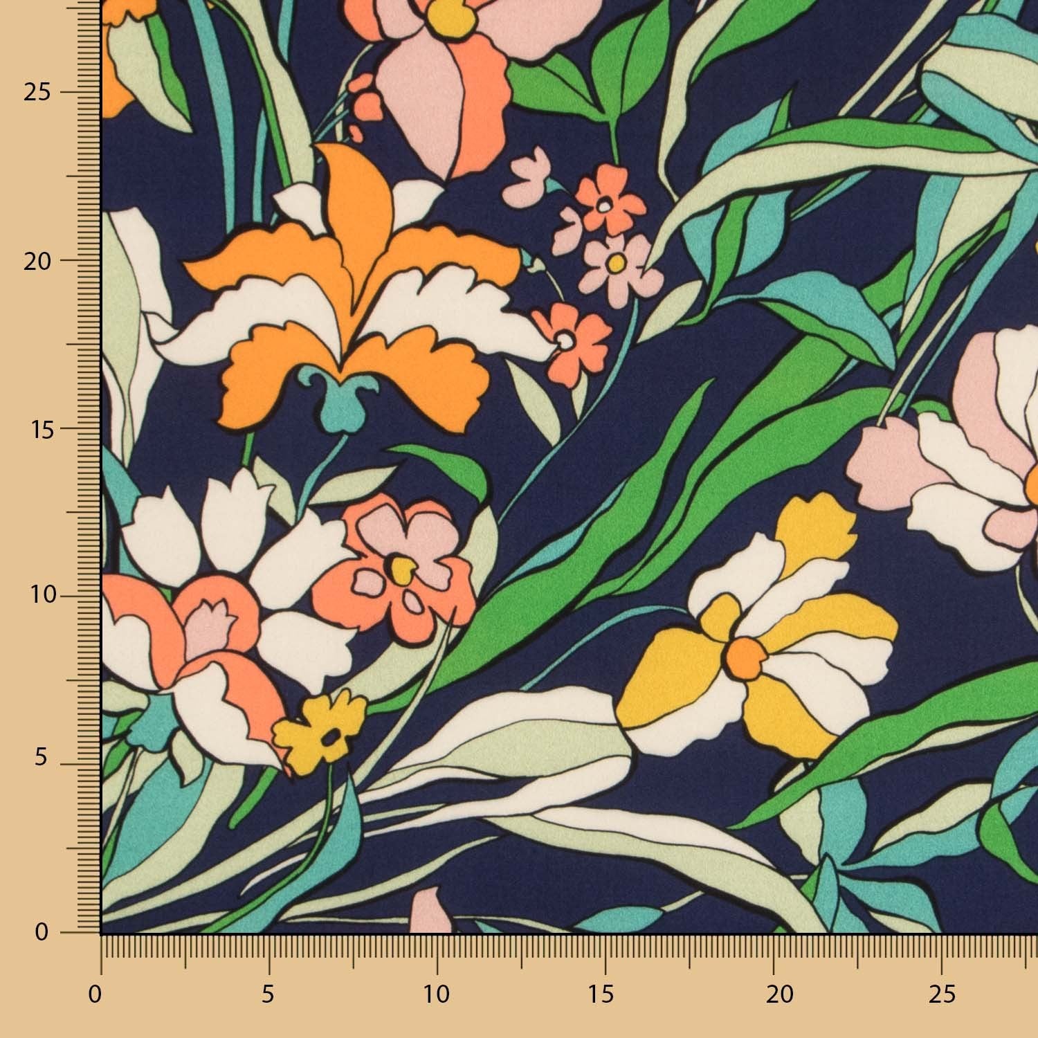 Viscose Imprimé Fleur Orange Noir - Ribes y Casals