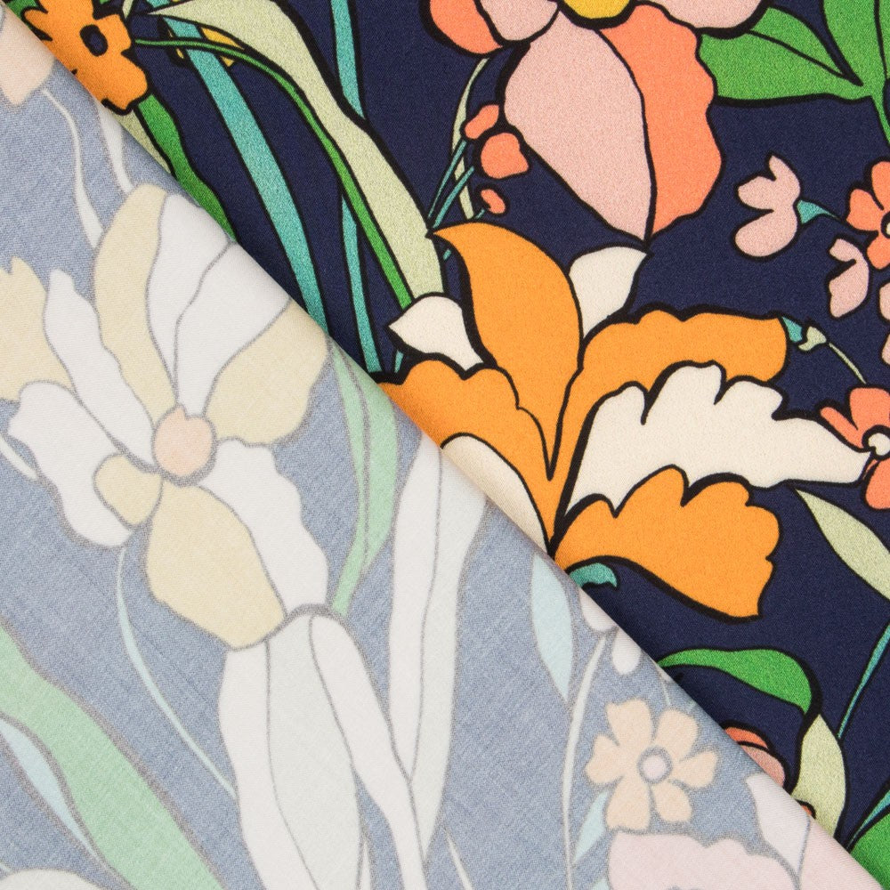 Viscose Imprimé Fleur Orange Noir - Ribes y Casals