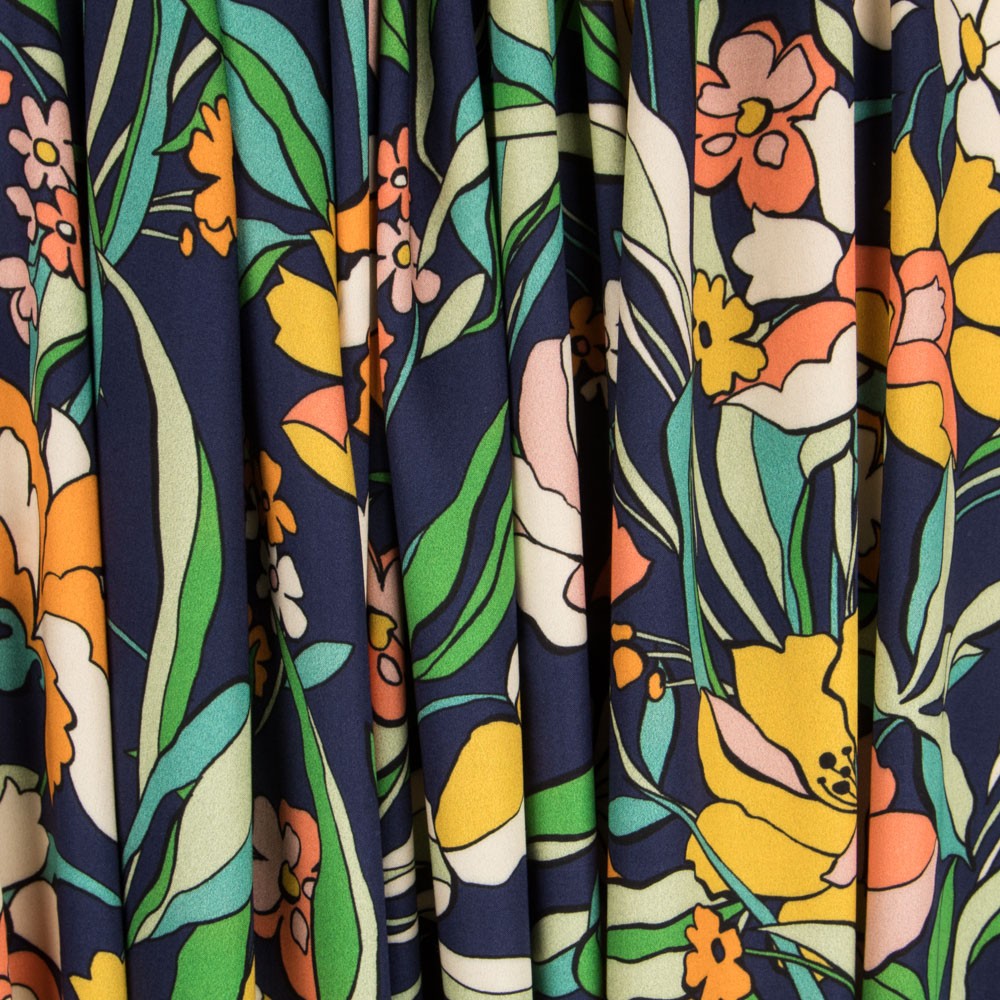 Viscose Imprimé Fleur Orange Noir - Ribes y Casals