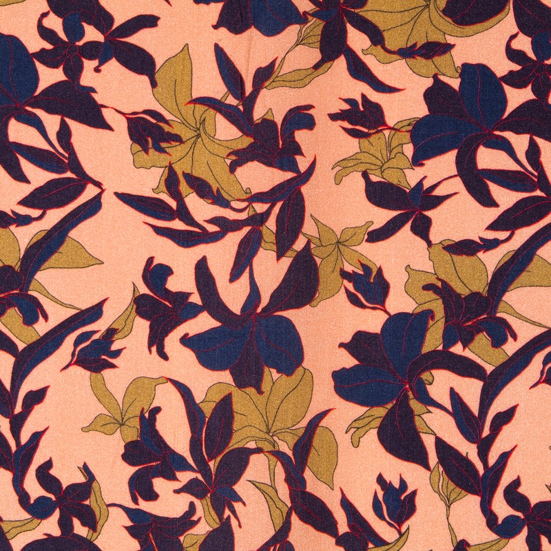 Viscose Floral Rose Saumon - Ribes y Casals