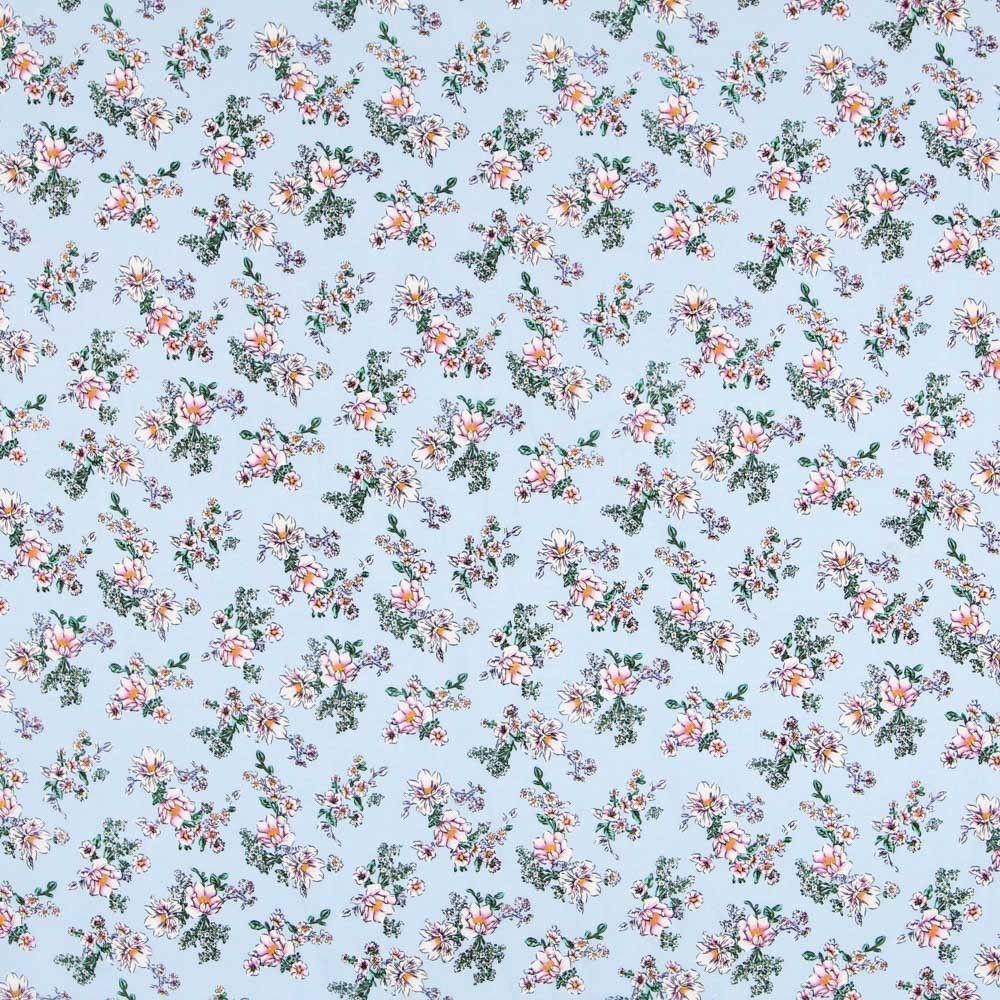 Crétonne Fleurs Viscose Bleu Clair - Ribes y Casals