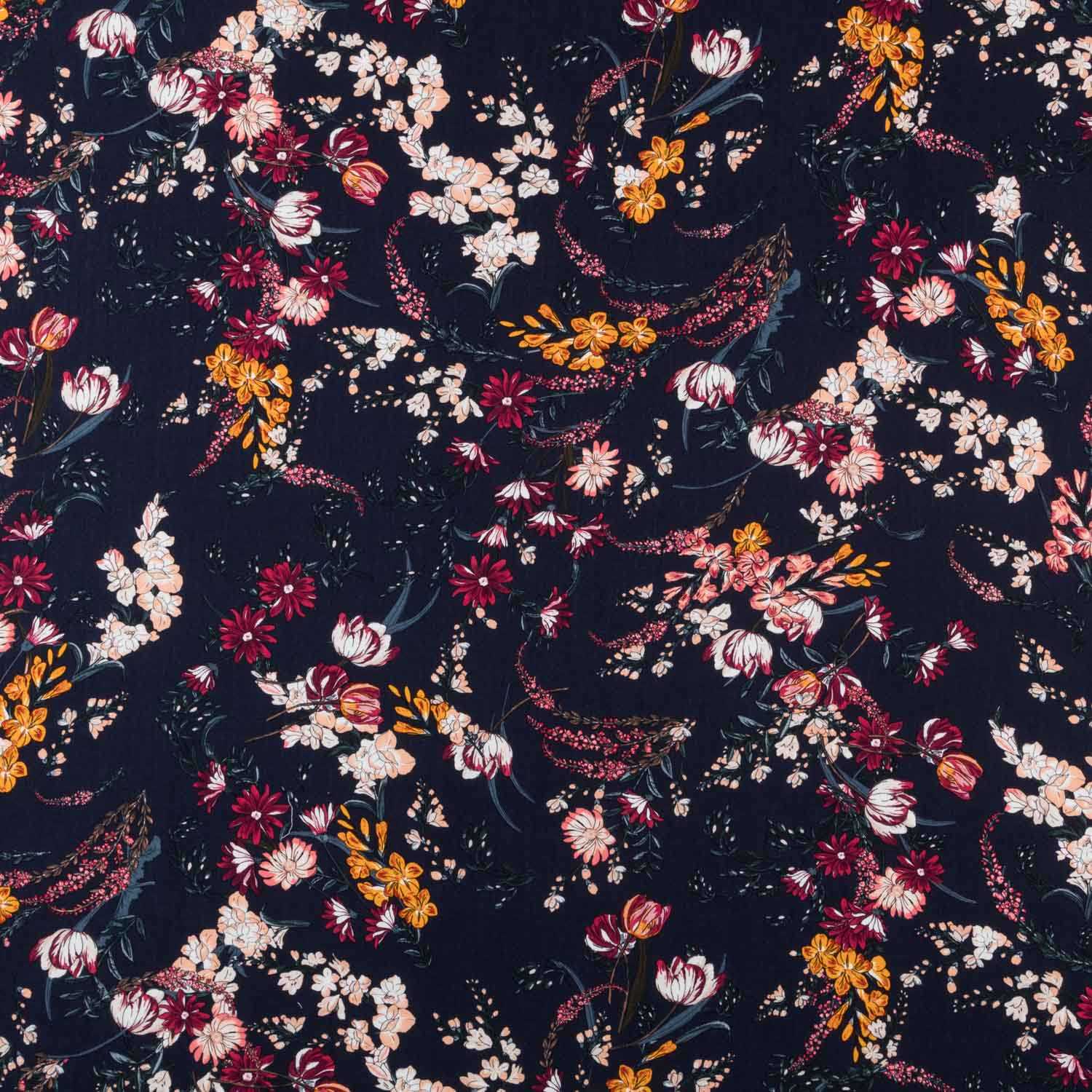 Viscose Fleurs Novembre Marine - Ribes y Casals