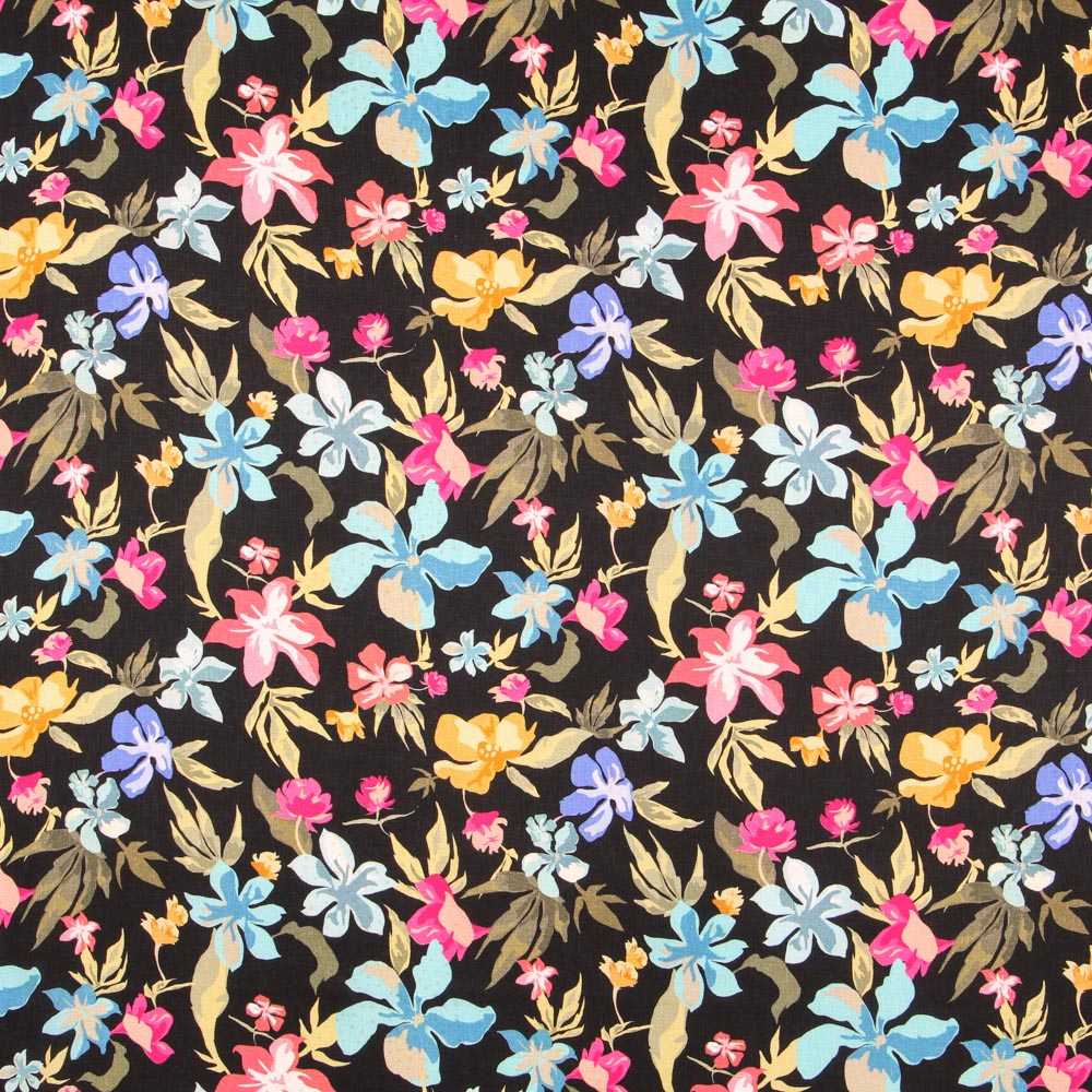 Viscose Rustique Florale Noire - Ribes y Casals