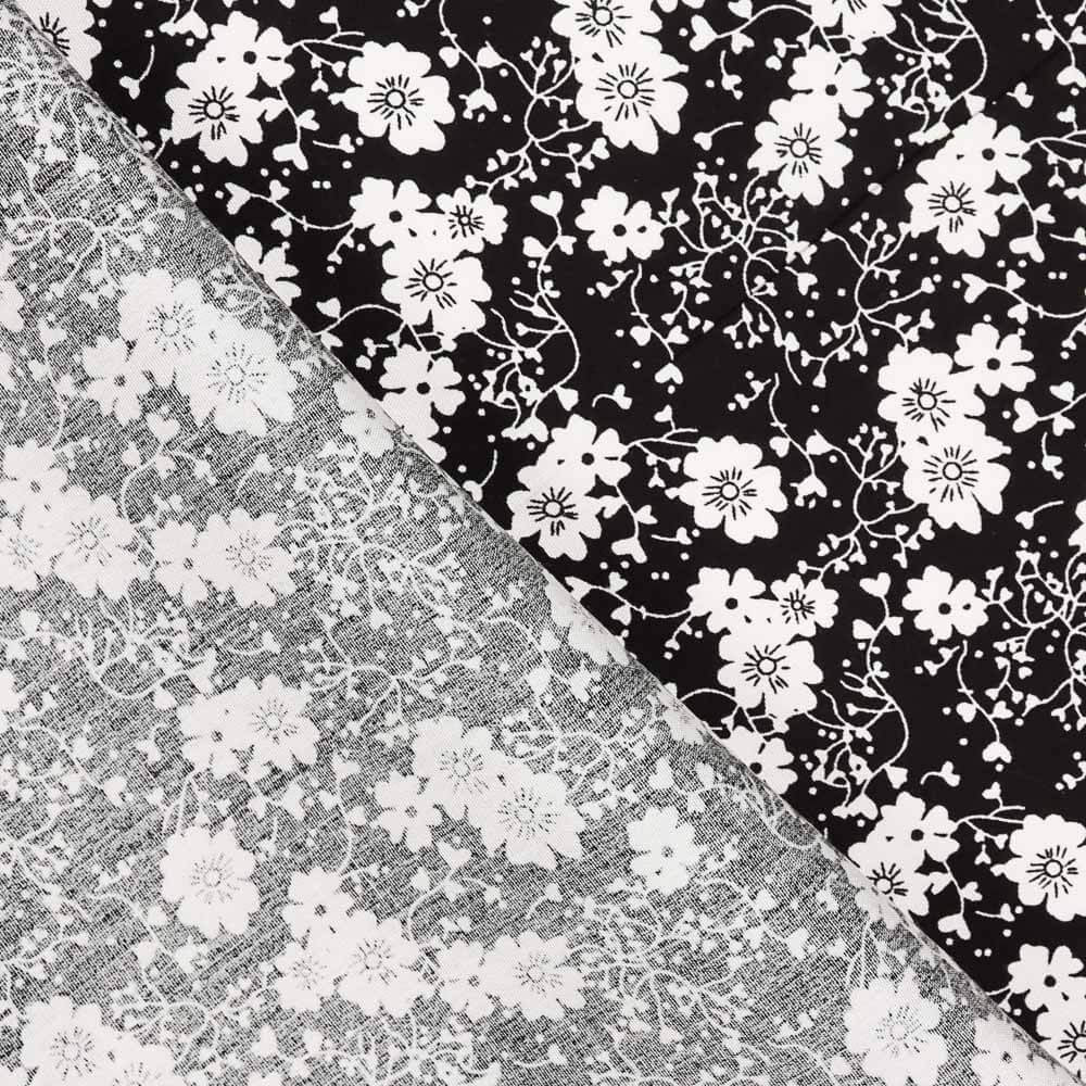 Viscose Pois Flower Noir - Ribes y Casals
