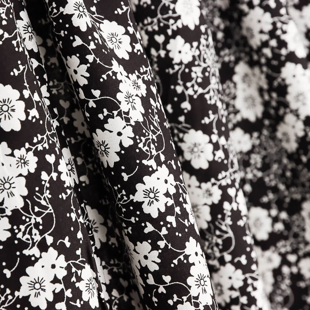 Viscose Pois Flower Noir - Ribes y Casals