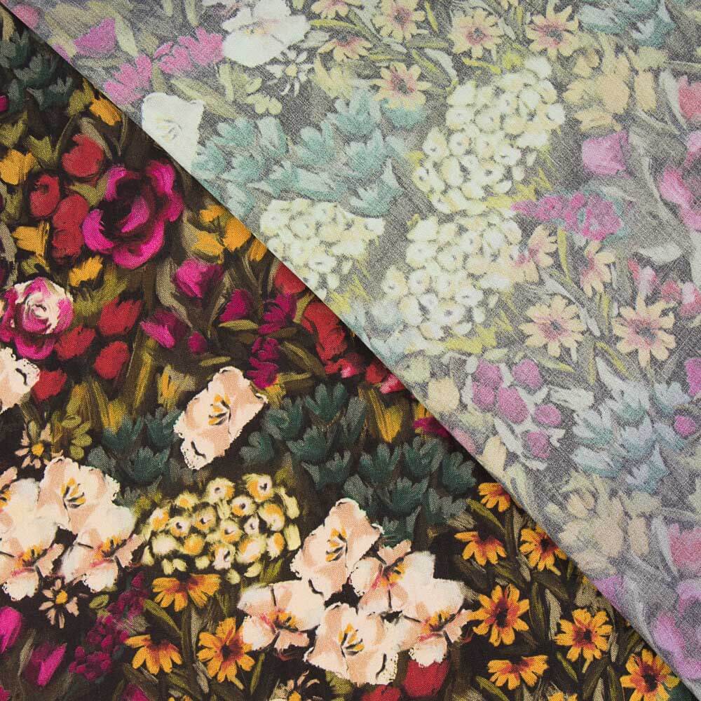 Viscose Imprimée Peinture Fleur Noir - Ribes y Casals