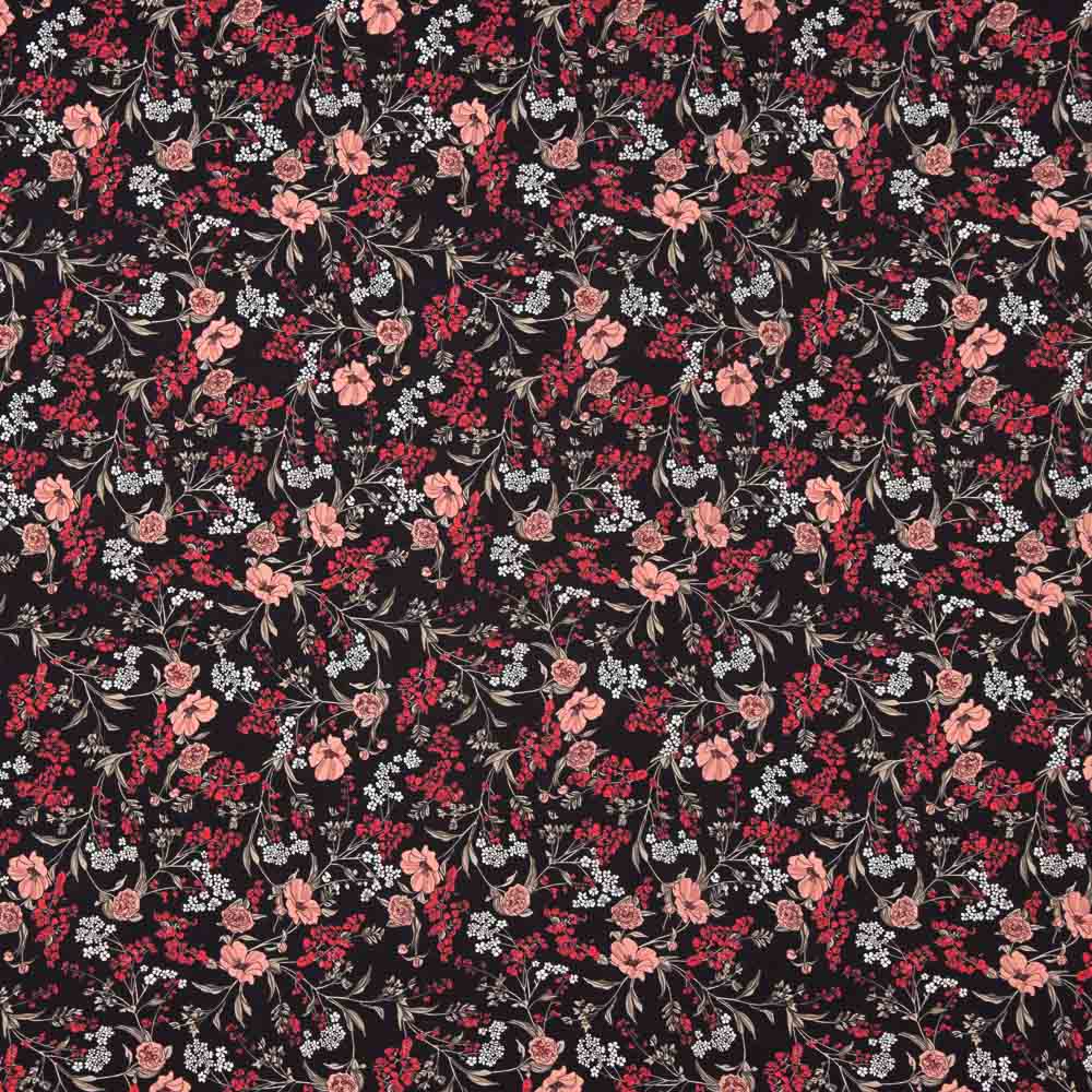 Viscose Imprimé Floral Noir - Ribes y Casals