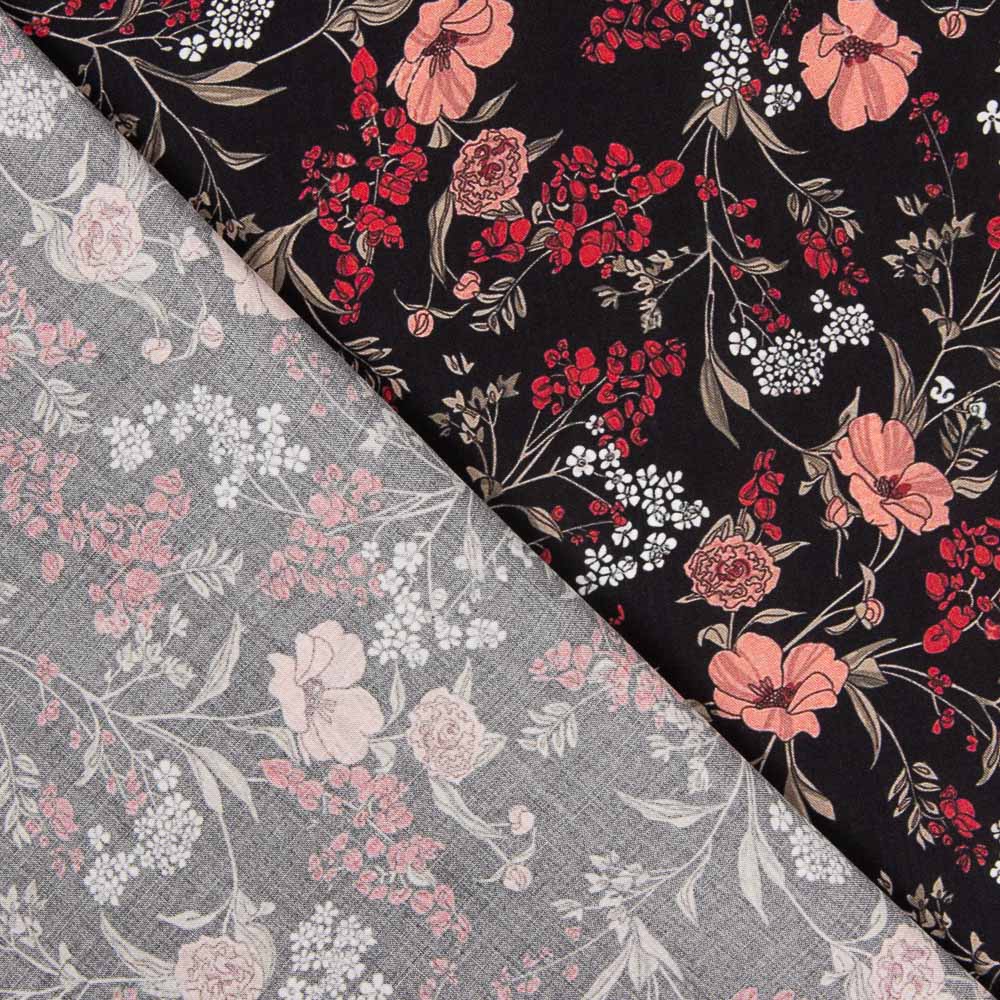 Viscose Imprimé Floral Noir - Ribes y Casals