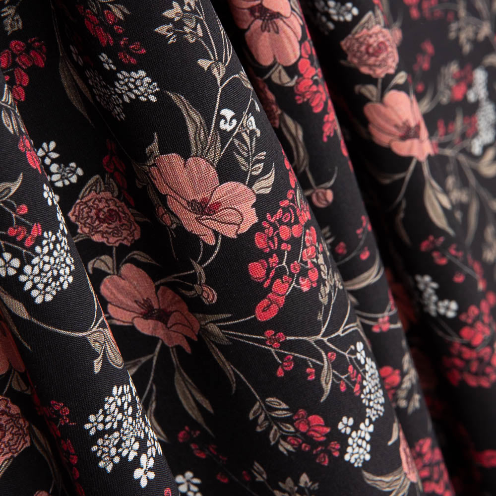 Viscose Imprimé Floral Noir - Ribes y Casals