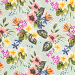 Polyester Plat Fin Fleurs Vert Clair - Ribes y Casals