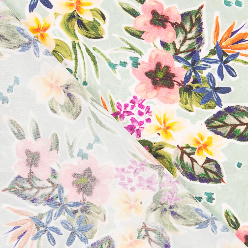 Polyester Plat Fin Fleurs Vert Clair - Ribes y Casals