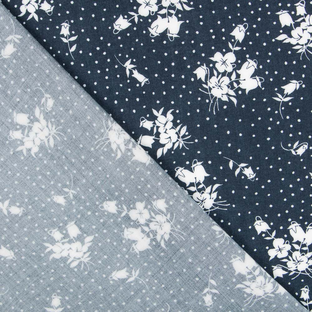 Viscose Pois Floral Bleu Nuit - Ribes y Casals