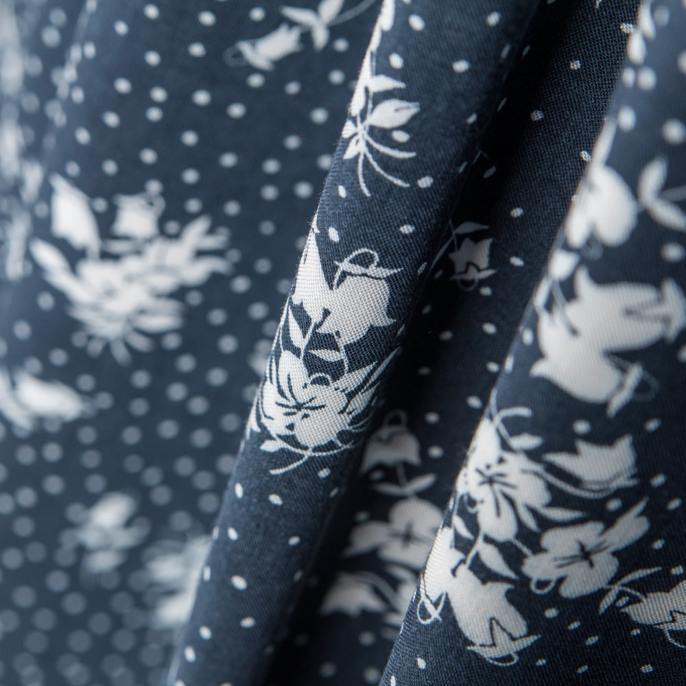 Viscose Pois Floral Bleu Nuit - Ribes y Casals
