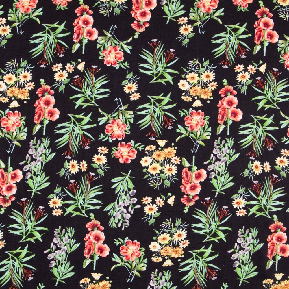 Viscose Floral Bouquets Noir - Ribes y Casals