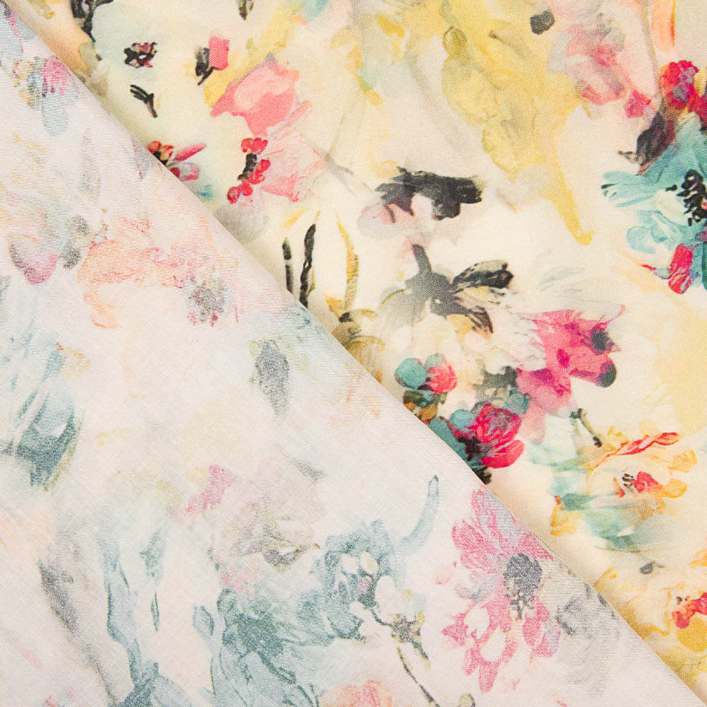 Voile Viscose Aquarelle Fleurs - Ribes y Casals