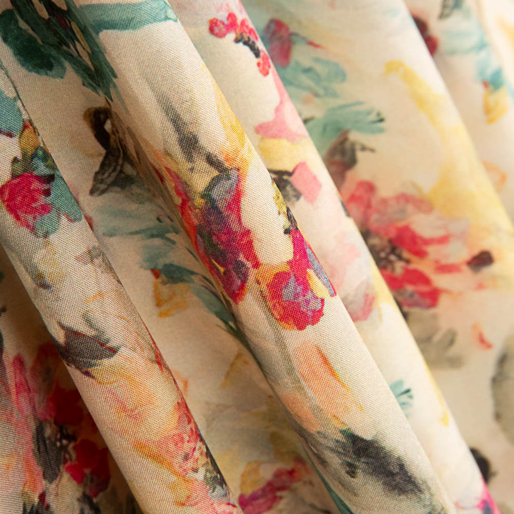 Voile Viscose Aquarelle Fleurs - Ribes y Casals